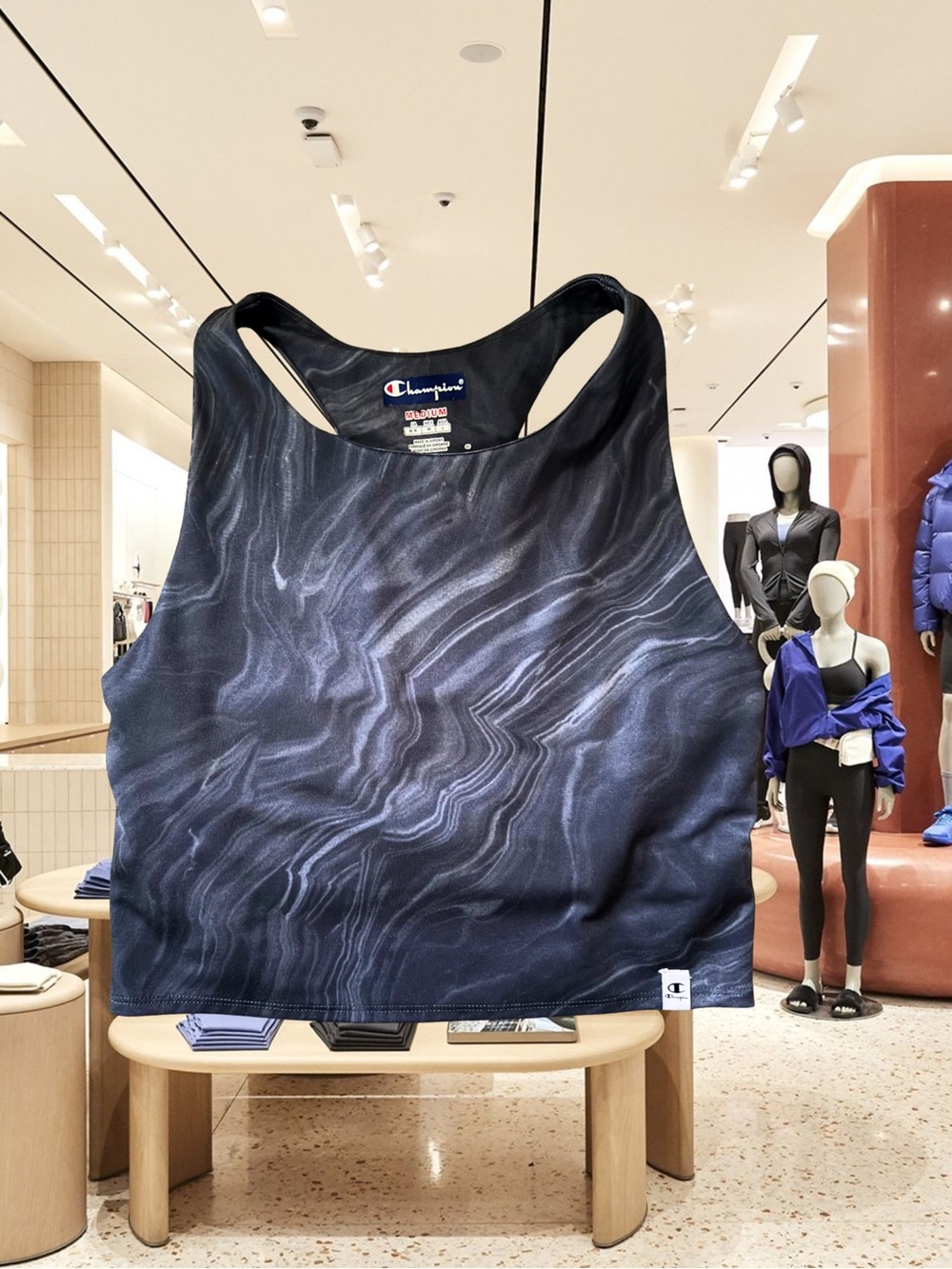 Champion Crop Bluish Charcoal Marble Racerback Tank Top w/ Built-in Sports Bra